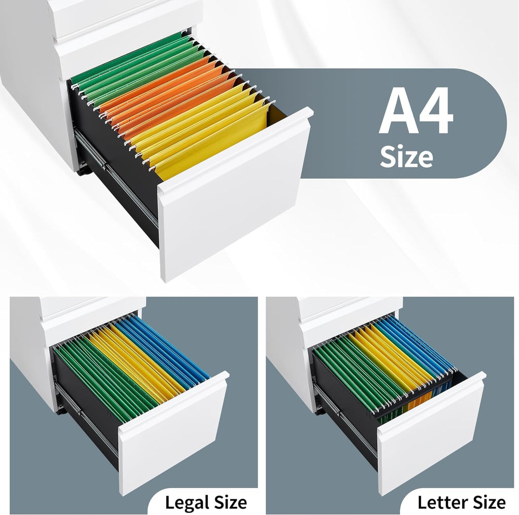 3 Drawer Locking File Cabinet Matte White T373
