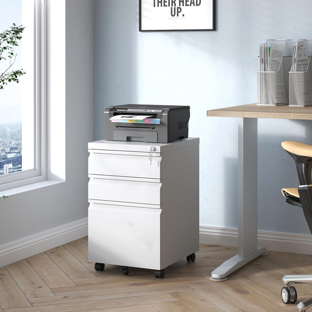 3 Drawer Locking File Cabinet Matte White T373