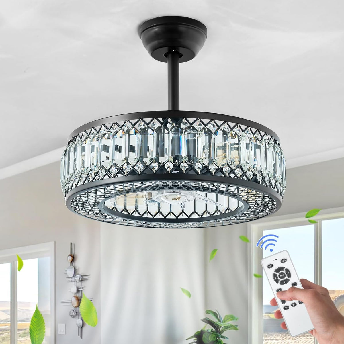 20" Black Crystal Ceiling Fan with Lights R187948