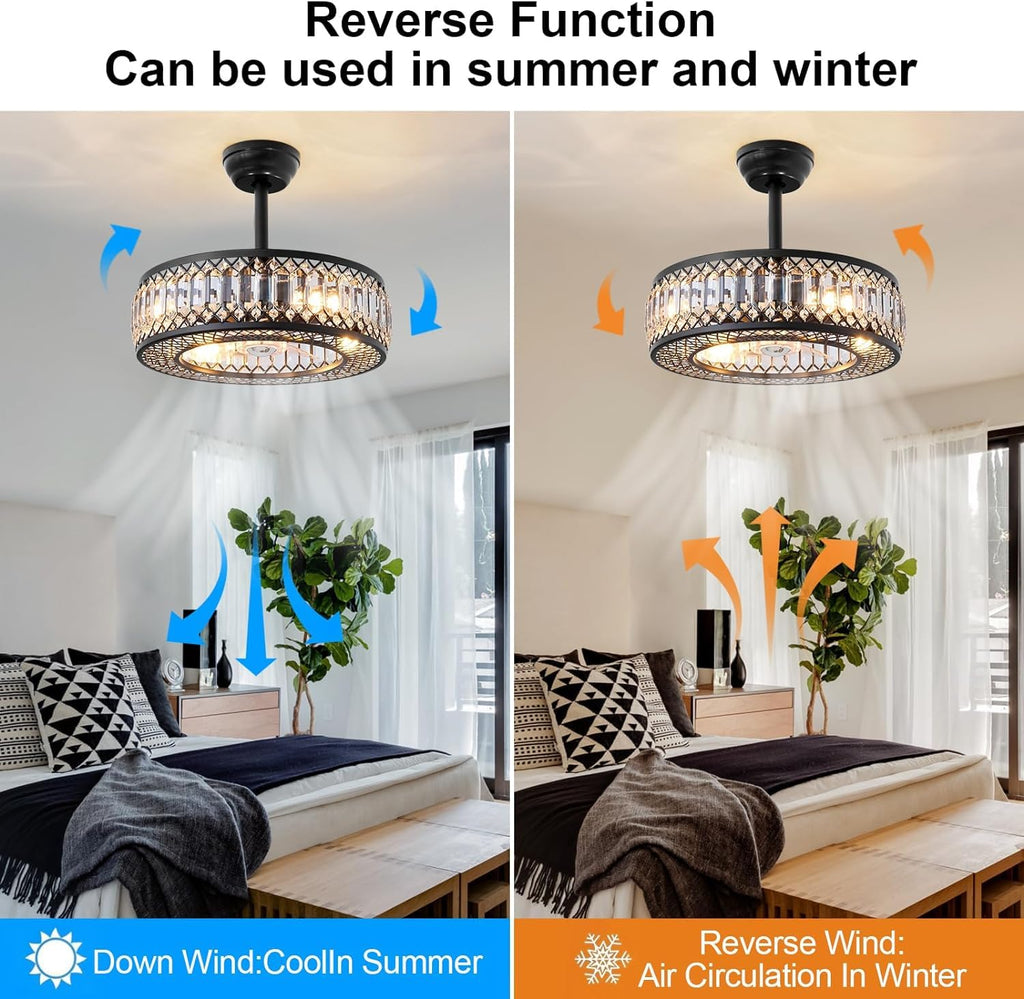 20" Black Crystal Ceiling Fan with Lights R187948