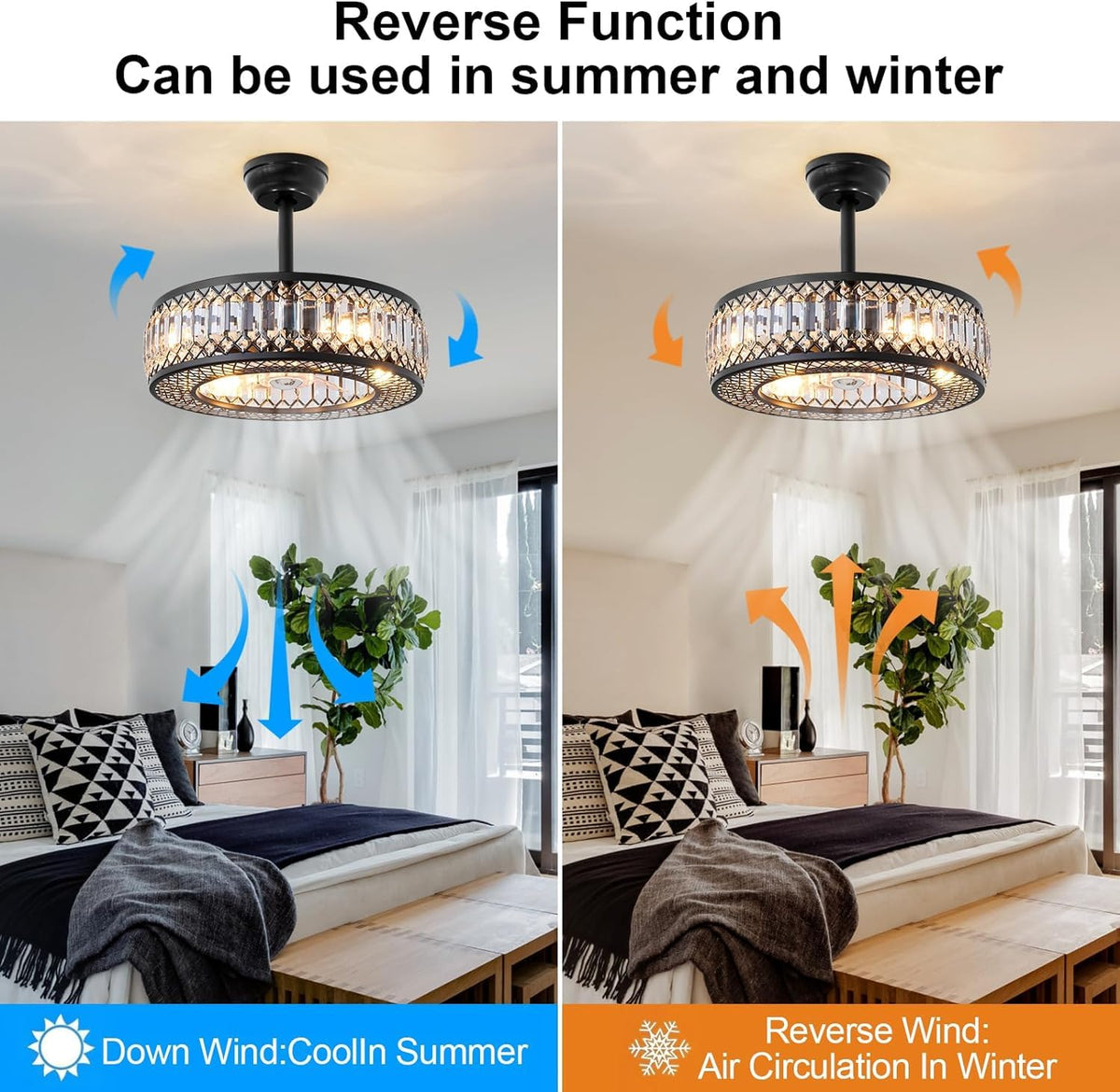 20" Black Crystal Ceiling Fan with Lights R187948