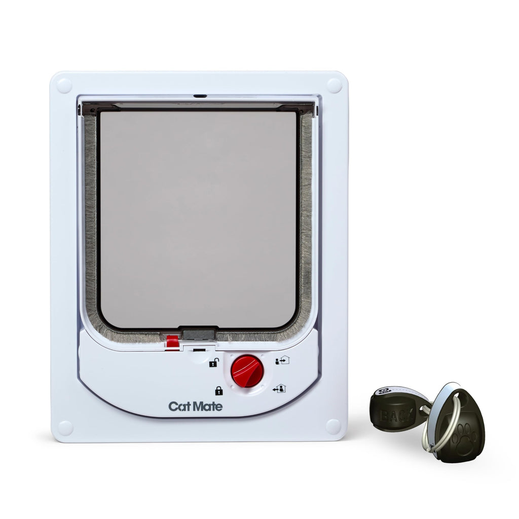 Electromagnetic 4-Way-Locking Cat Flap with 2 Collar Keys White J9156