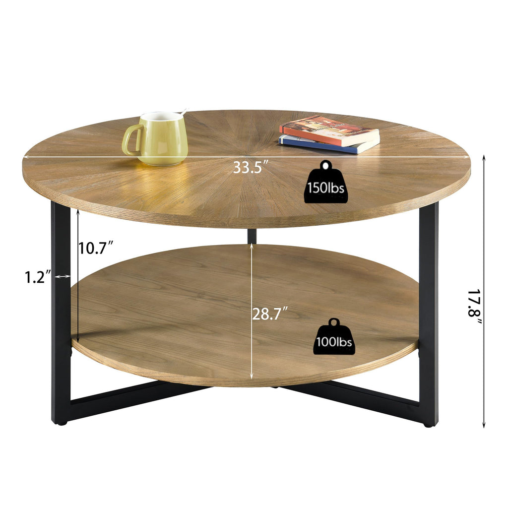 33.5" Round 2-Tier Wood Coffee Table with Storage N973806