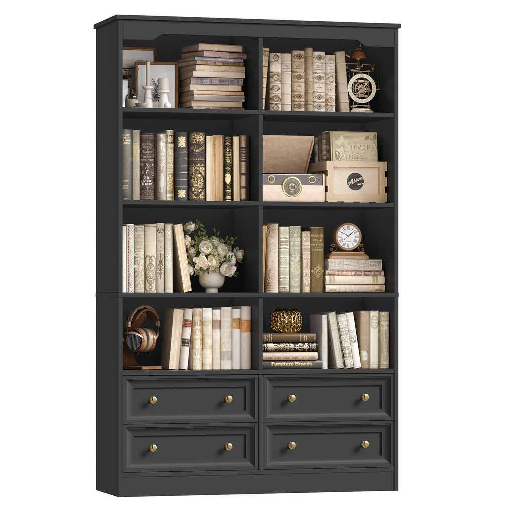 71" Tall Black Bookshelf with 4 Drawers L666378