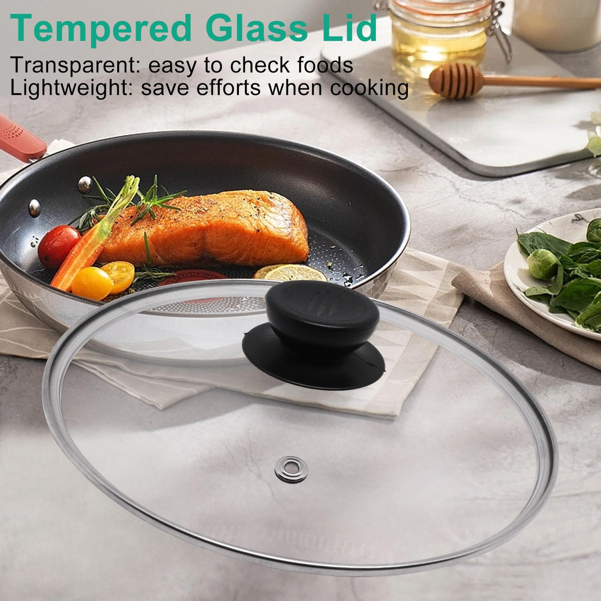 10 Inch Round Tempered Glass Pan Lid with Heat Resistant Handle Y371334