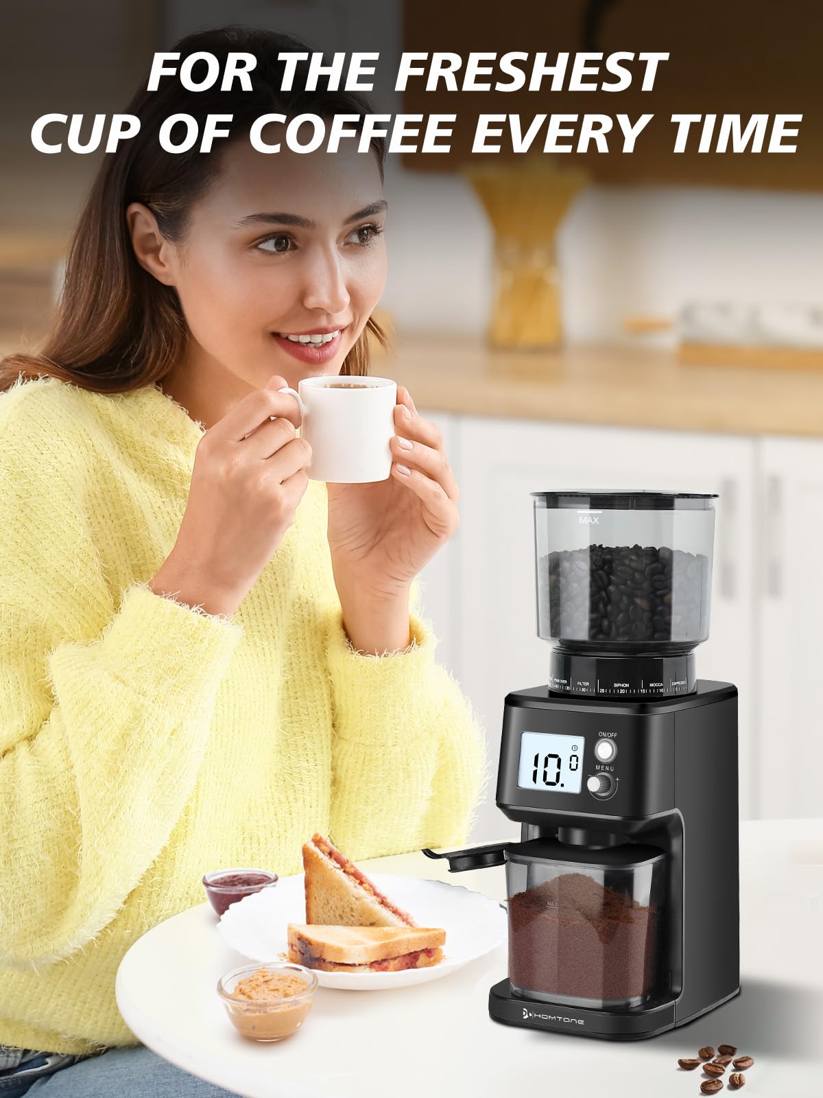 Conical Burr Espresso Coffee Grinder, 51 Settings, Stainless Steel K80694