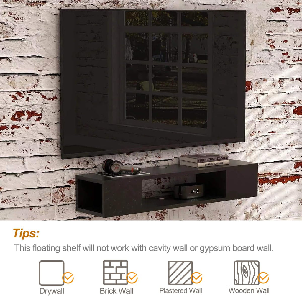 Black Wall Mounted Floating TV Stand with Storage I337