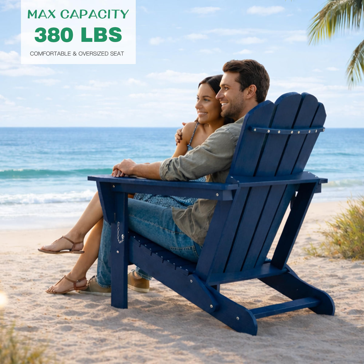 Folding Adirondack Chair Set of 8 HDPE All-Weather with Cup Holder Blue H63502