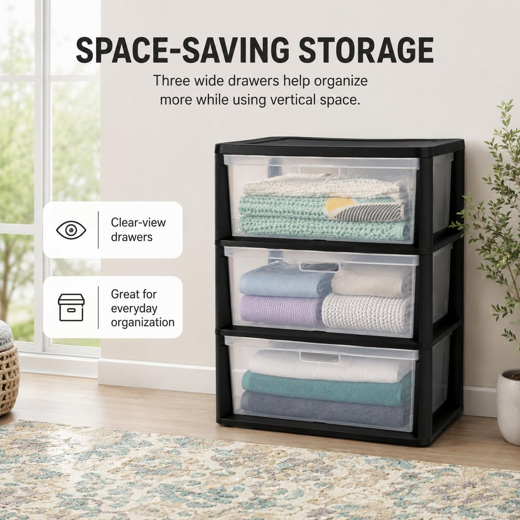 3 Drawer Storage Tower with Clear Bins O562