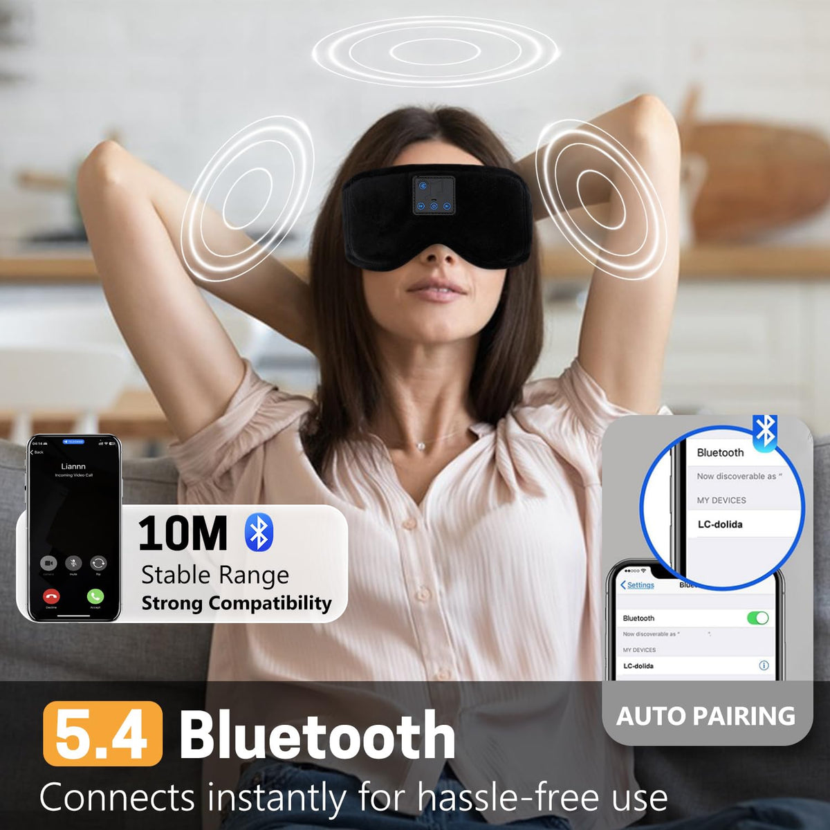 Sleep Mask with Bluetooth Headphones 3D Contour Blackout A46257