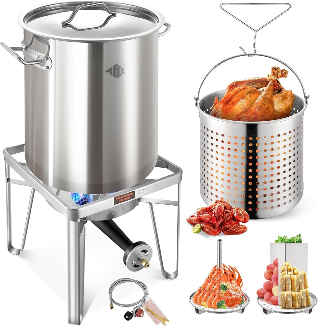 40QT Stainless Steel Stockpot with Basket and Steamer Rack B425634