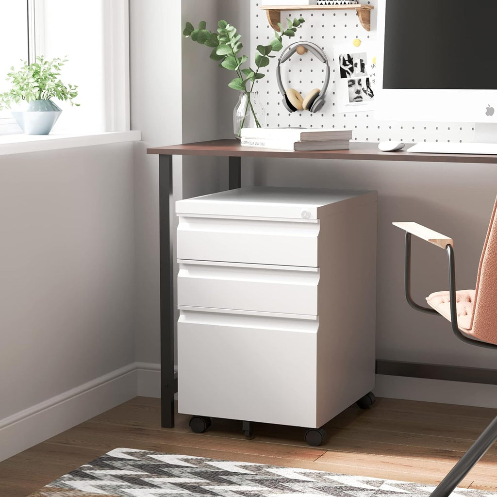 3 Drawer Locking File Cabinet Matte White T373