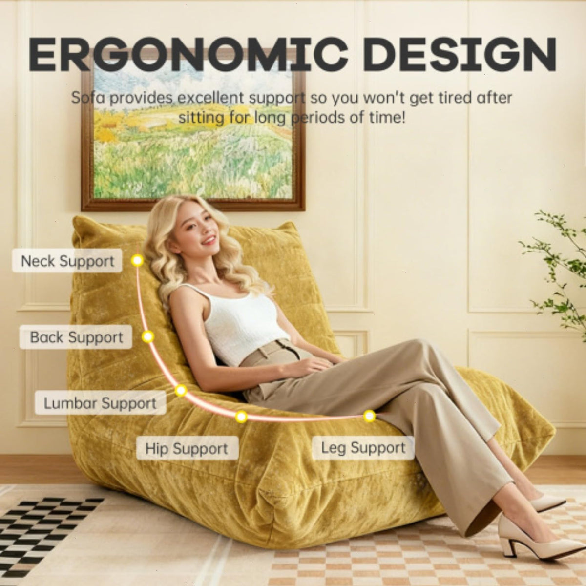 Memory Foam Flannelette Bean Bag Chair H363597