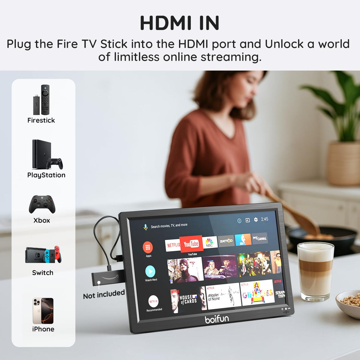 15.6" Portable TV DVD Combo with Antenna, FM Radio, 5000mAh Battery, Black W1489