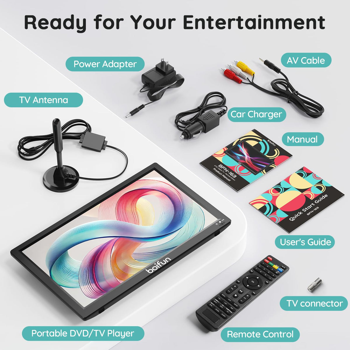 15.6" Portable TV DVD Combo with Antenna, FM Radio, 5000mAh Battery, Black W1489