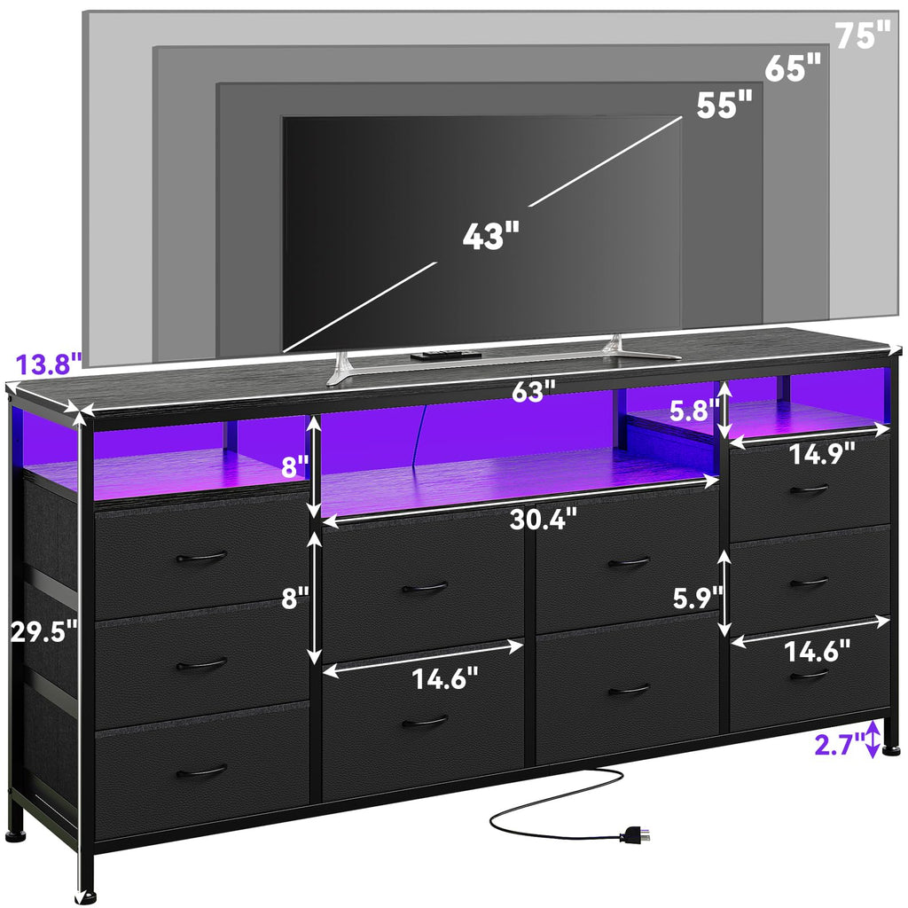 Black 10 Drawer Dresser TV Stand W921537