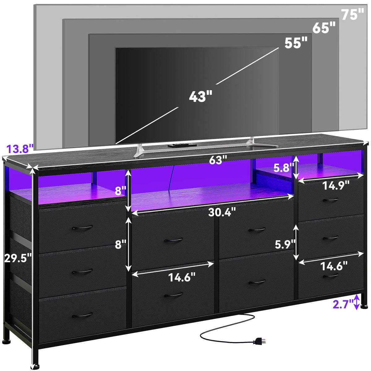 Black 10 Drawer Dresser TV Stand W921537