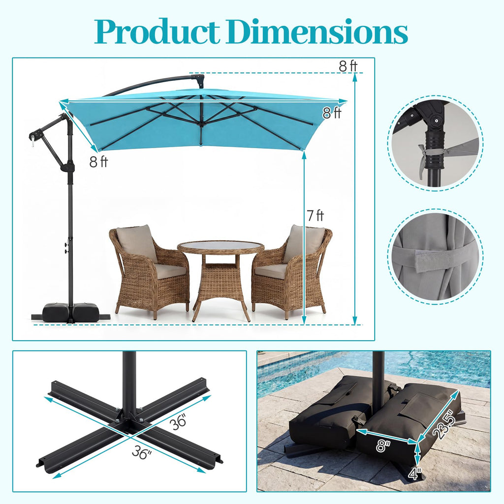 8x8 FT Square Offset Cantilever Patio Umbrella with Base H1406
