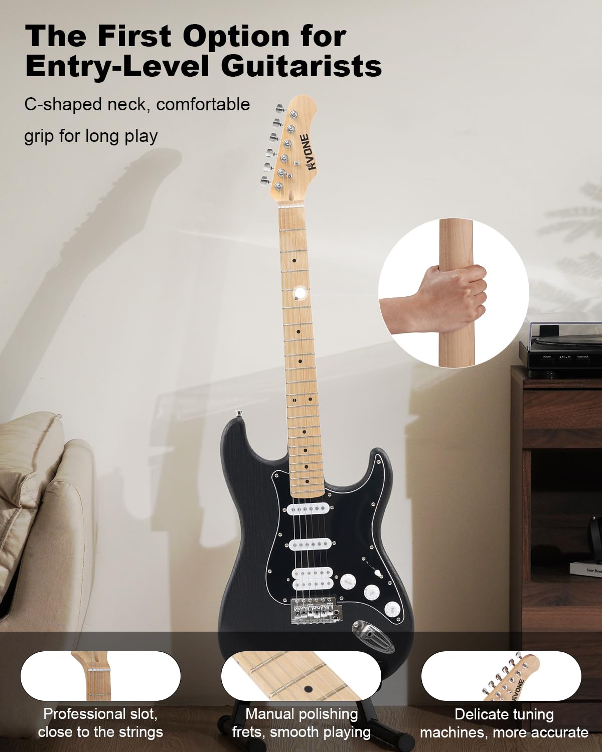39" Beginner Electric Guitar Kit with Amp & HSS Pickups Black Q468