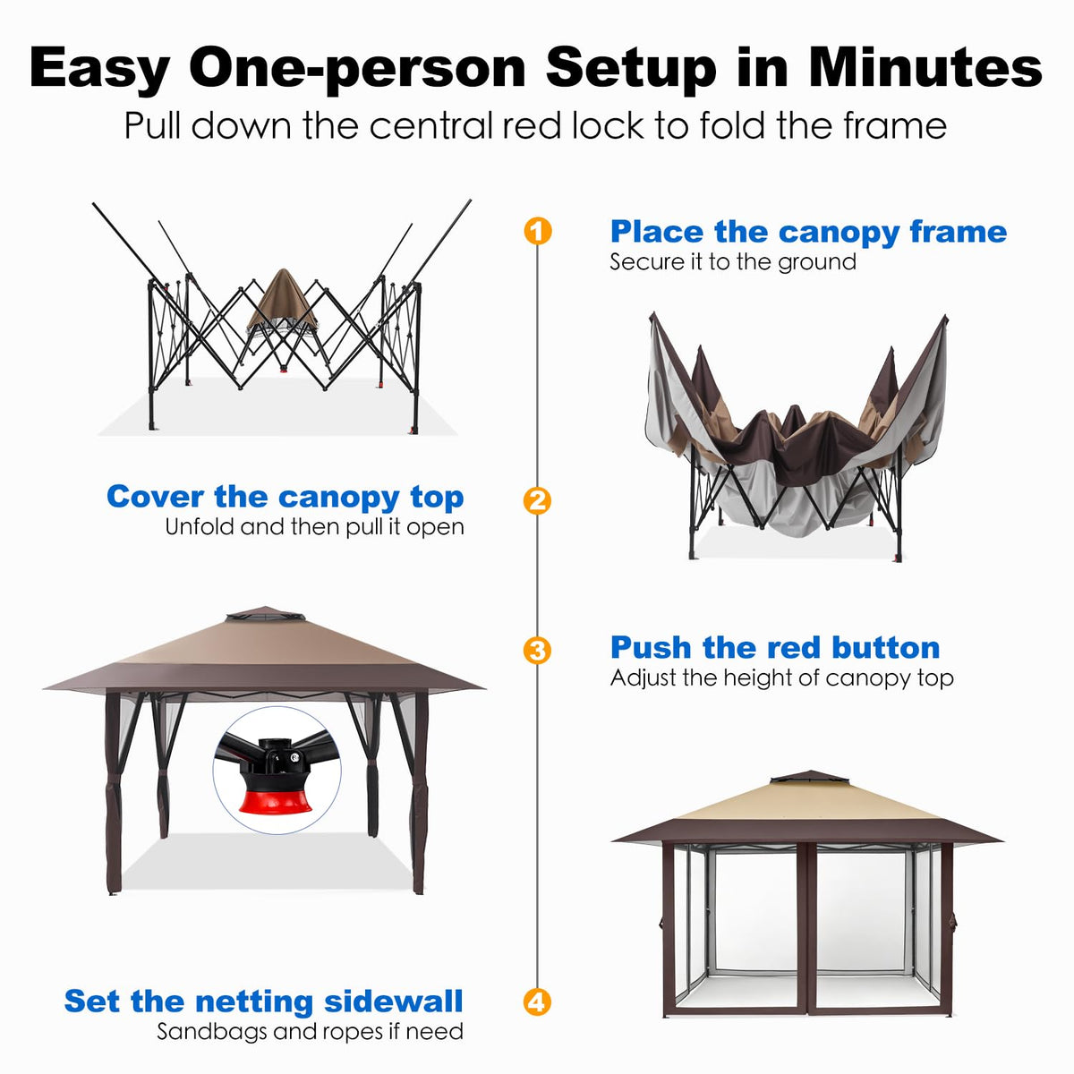 13x13 Pop Up Gazebo with Mosquito Netting Sidewall P856
