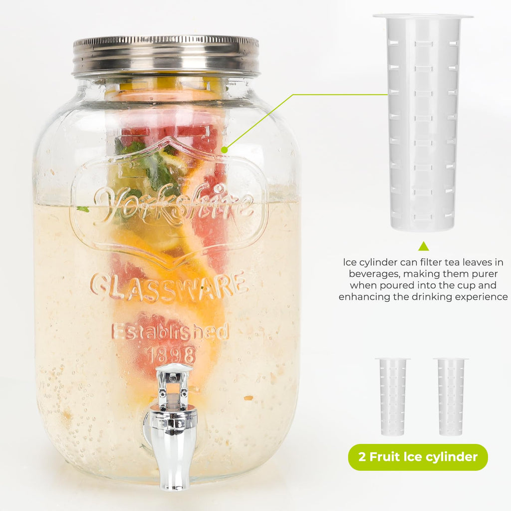 2 Pack 1 Gallon Glass Drink Dispensers with Ice Core O3355