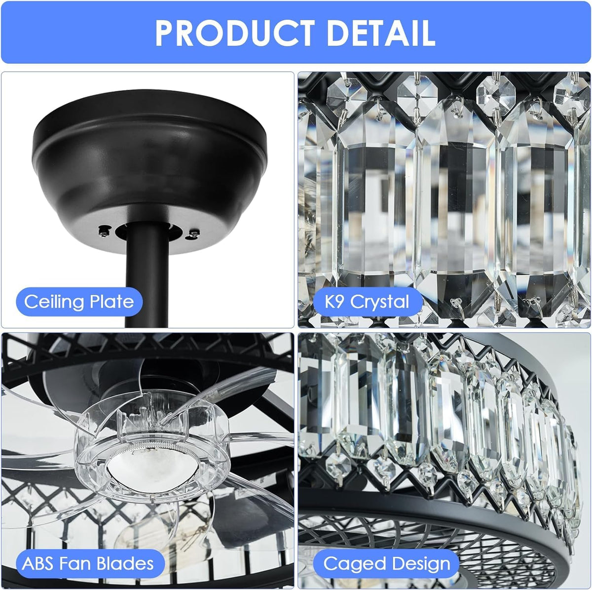 20" Black Crystal Ceiling Fan with Lights R187948