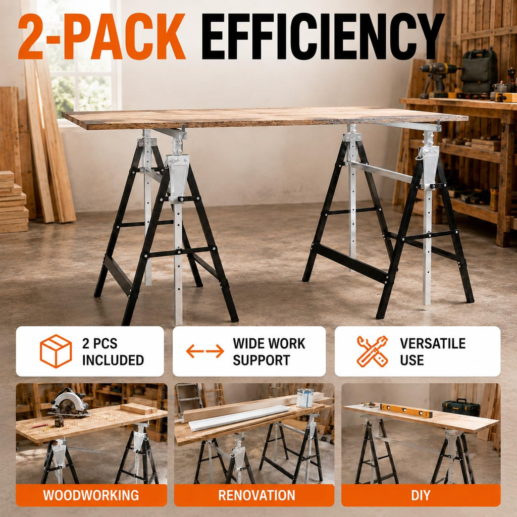 2 Pack Height Adjustable Folding Saw Horses U41180