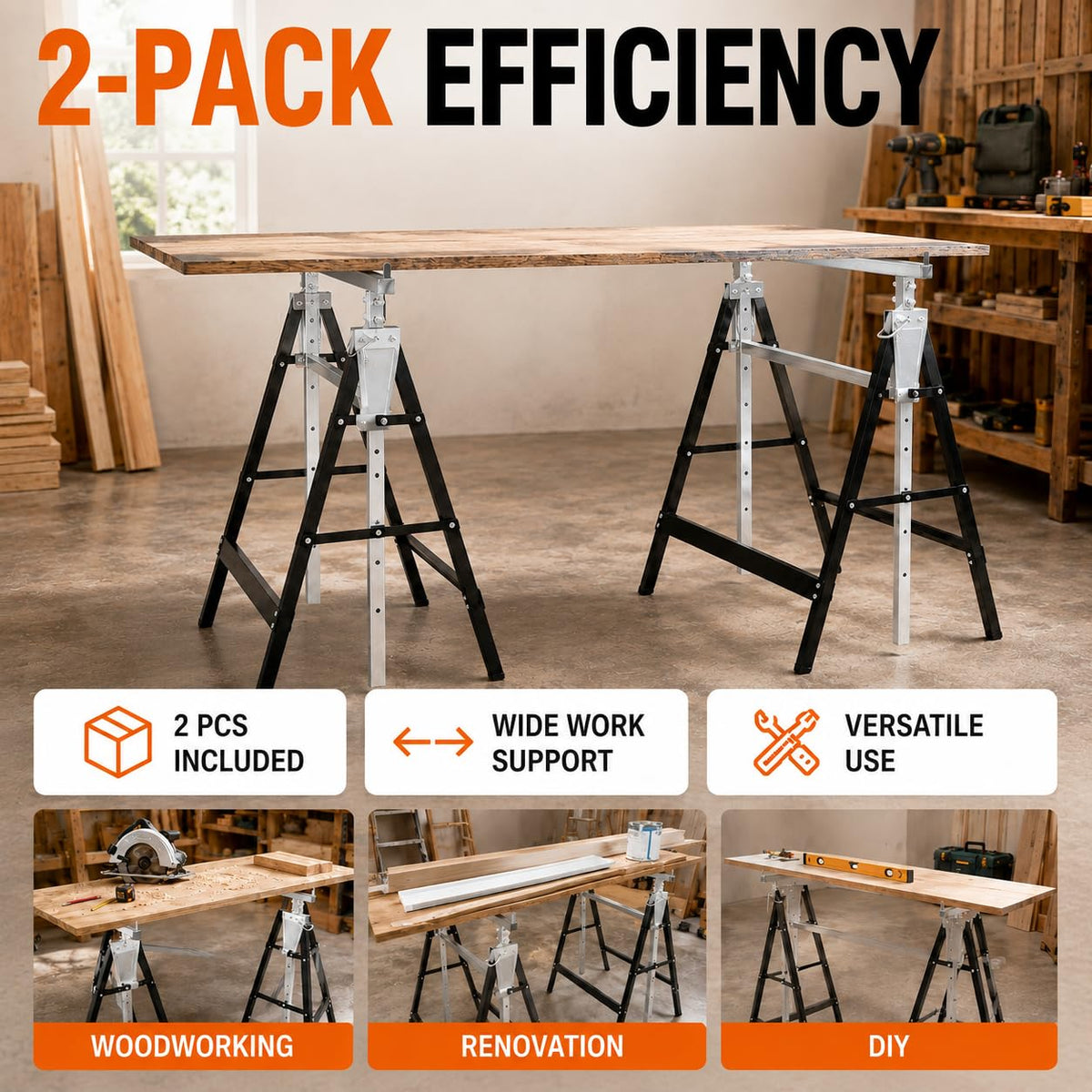 2 Pack Height Adjustable Folding Saw Horses U41180