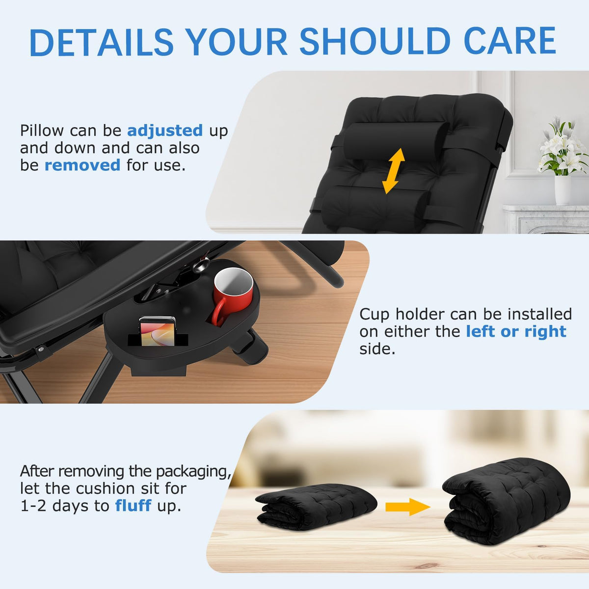 Zero Gravity Chair with Cup Holder, Black W37799