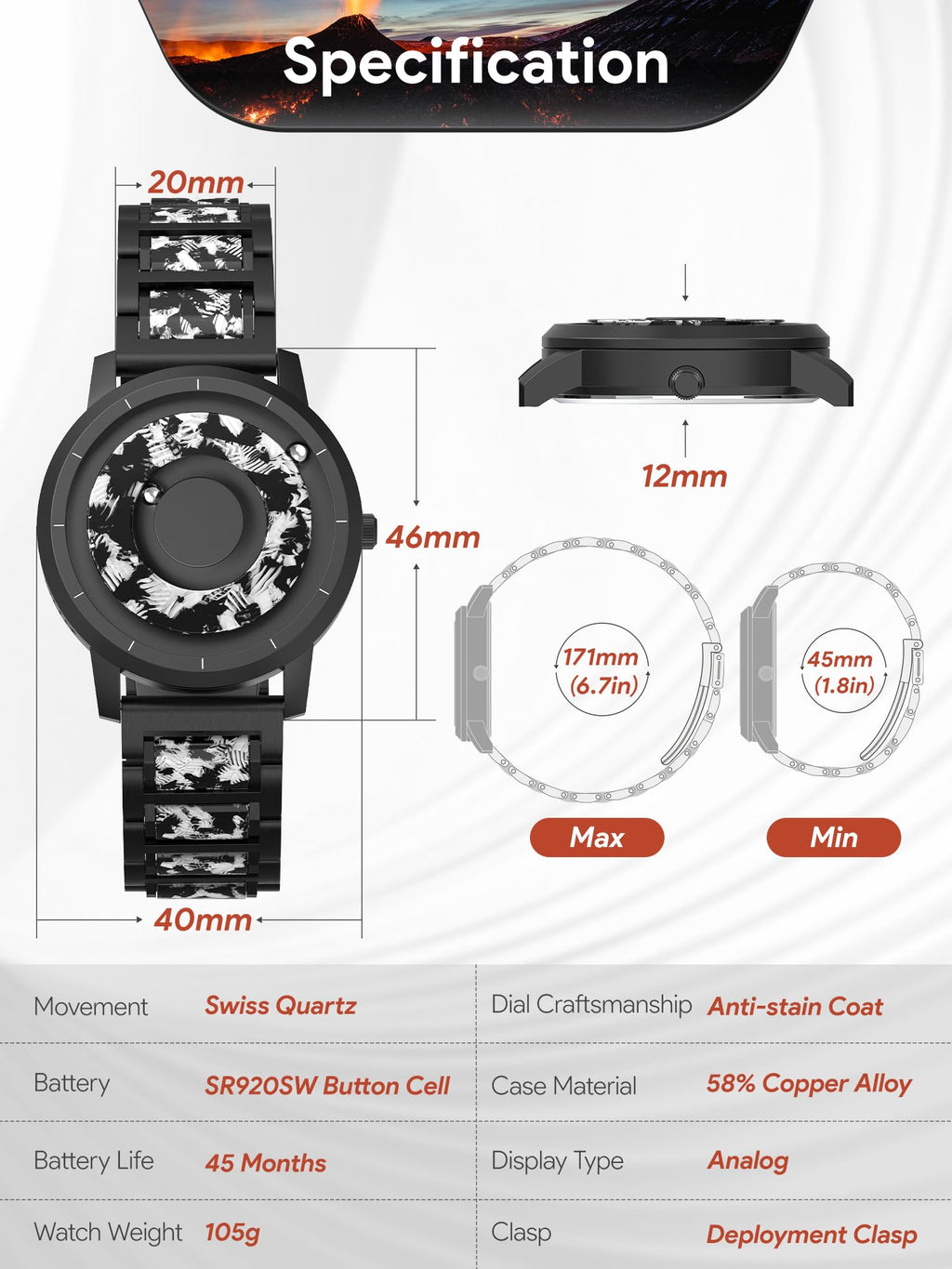 Magnetic Quartz Watch with Stainless Steel Band S986230