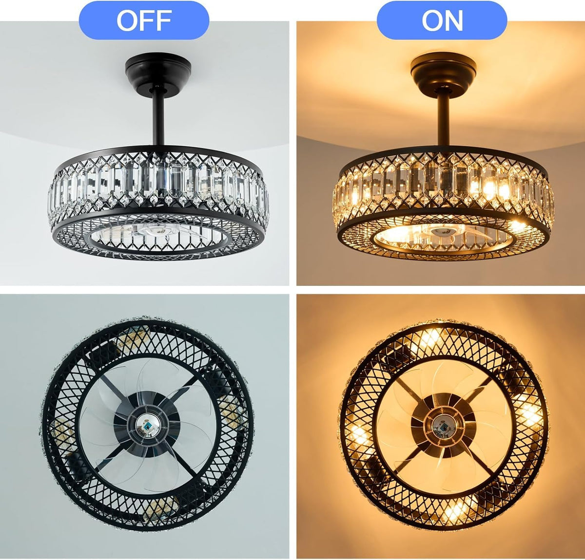 20" Black Crystal Ceiling Fan with Lights R187948