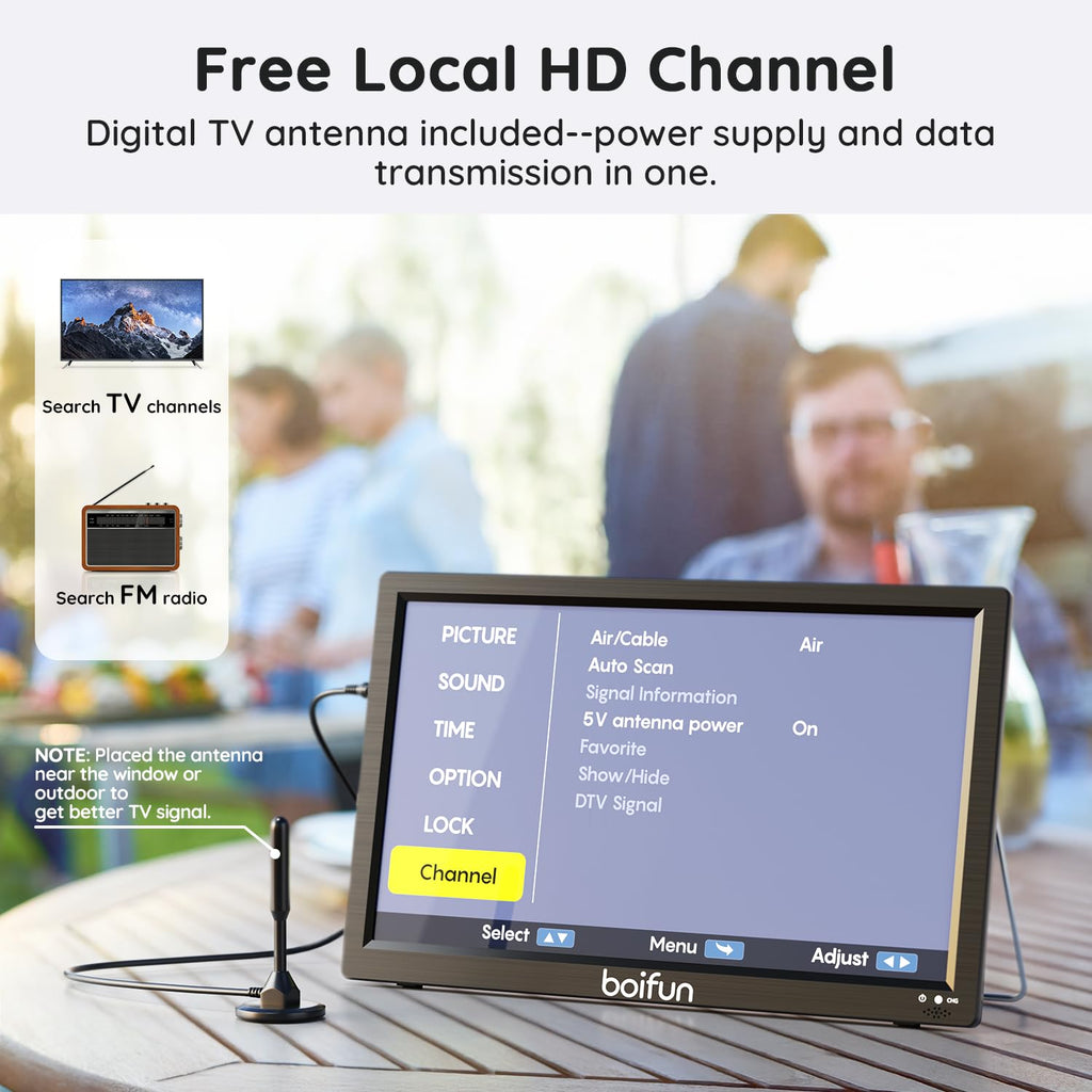 15.6" Portable TV DVD Combo with Antenna, FM Radio, 5000mAh Battery, Black W1489