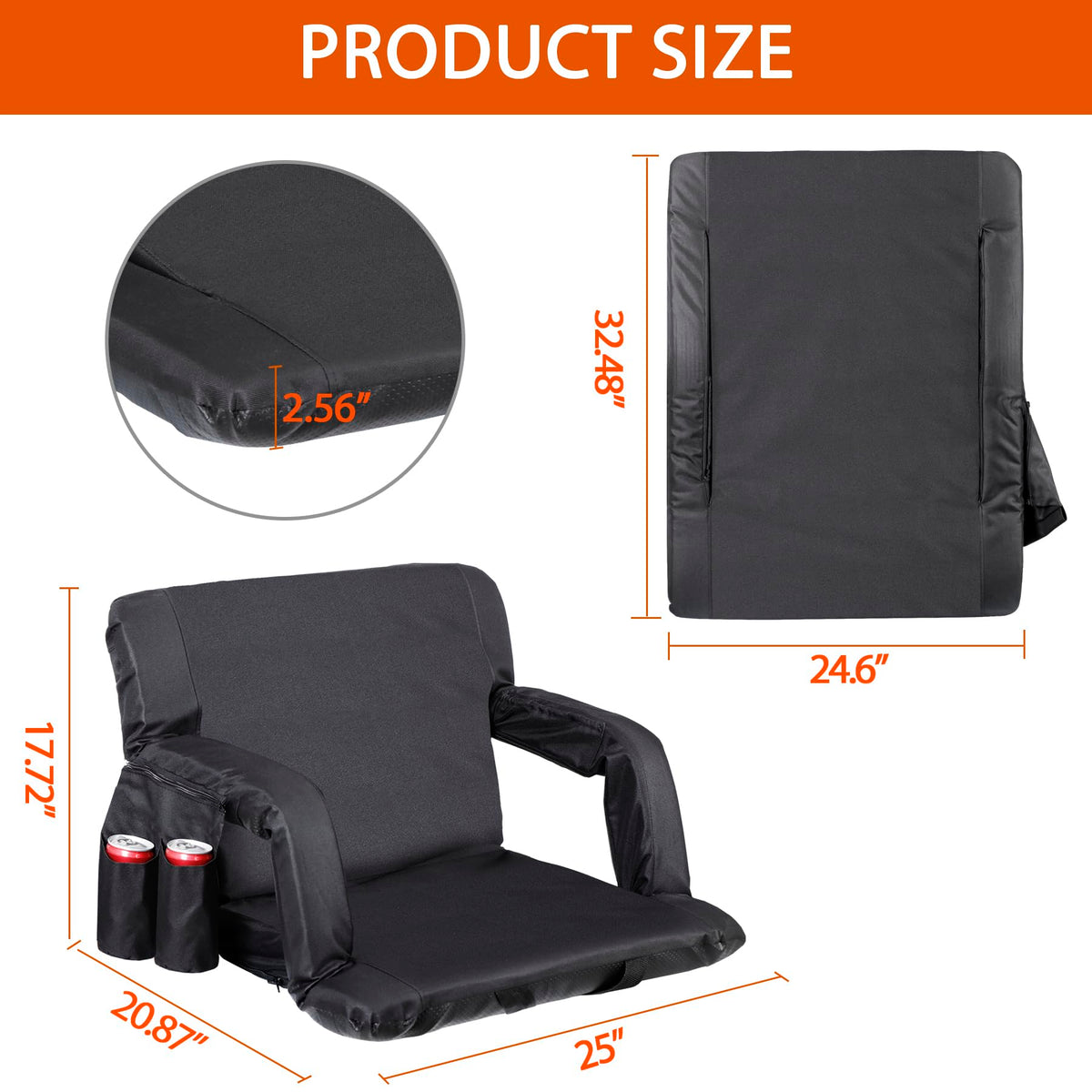 2 Pack Folding Bleacher Chairs with Cushion C388070