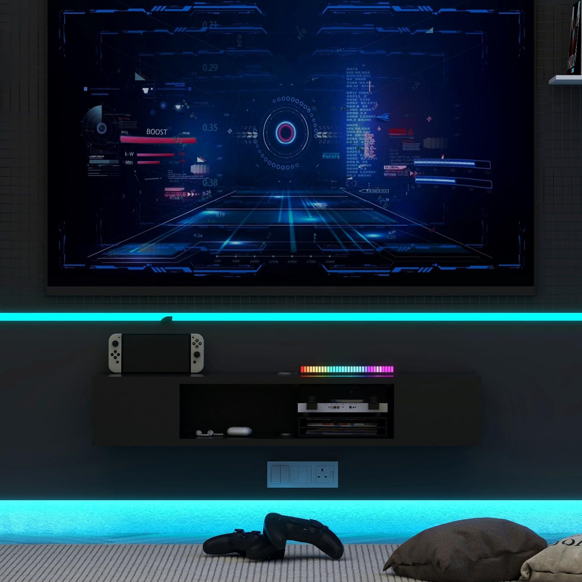 Black Wall Mounted Floating TV Stand with Storage I337