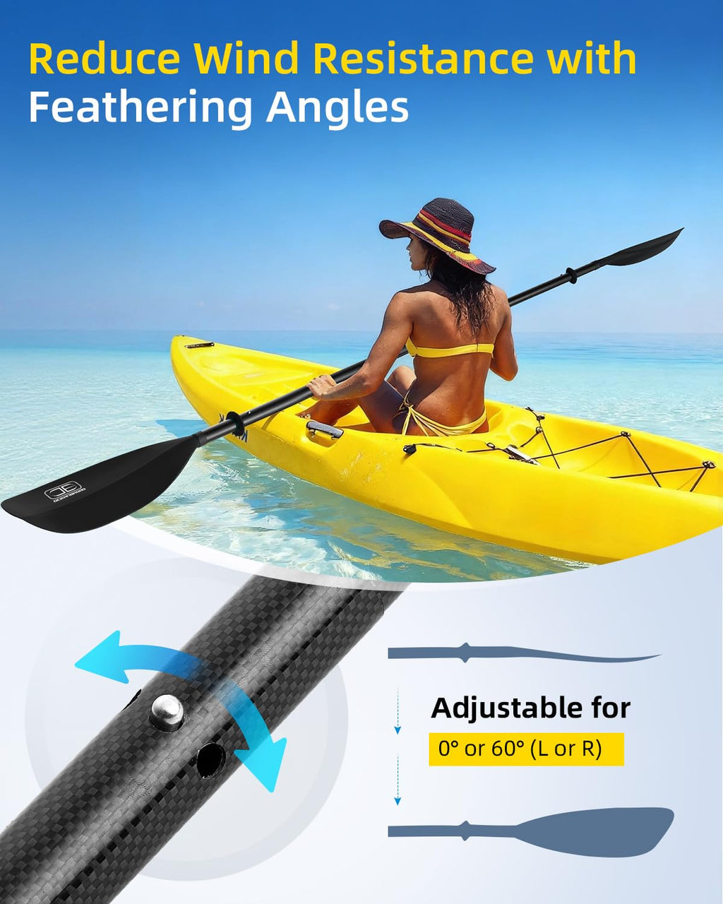 4 Pieces Carbon Fiber Kayak Paddle T340