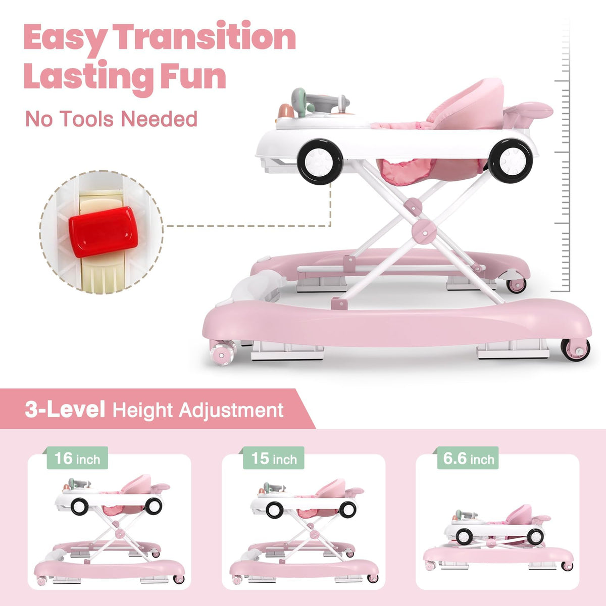 5-in-1 Convertible Baby Walker with Steering Wheel Music Activity Center P76832