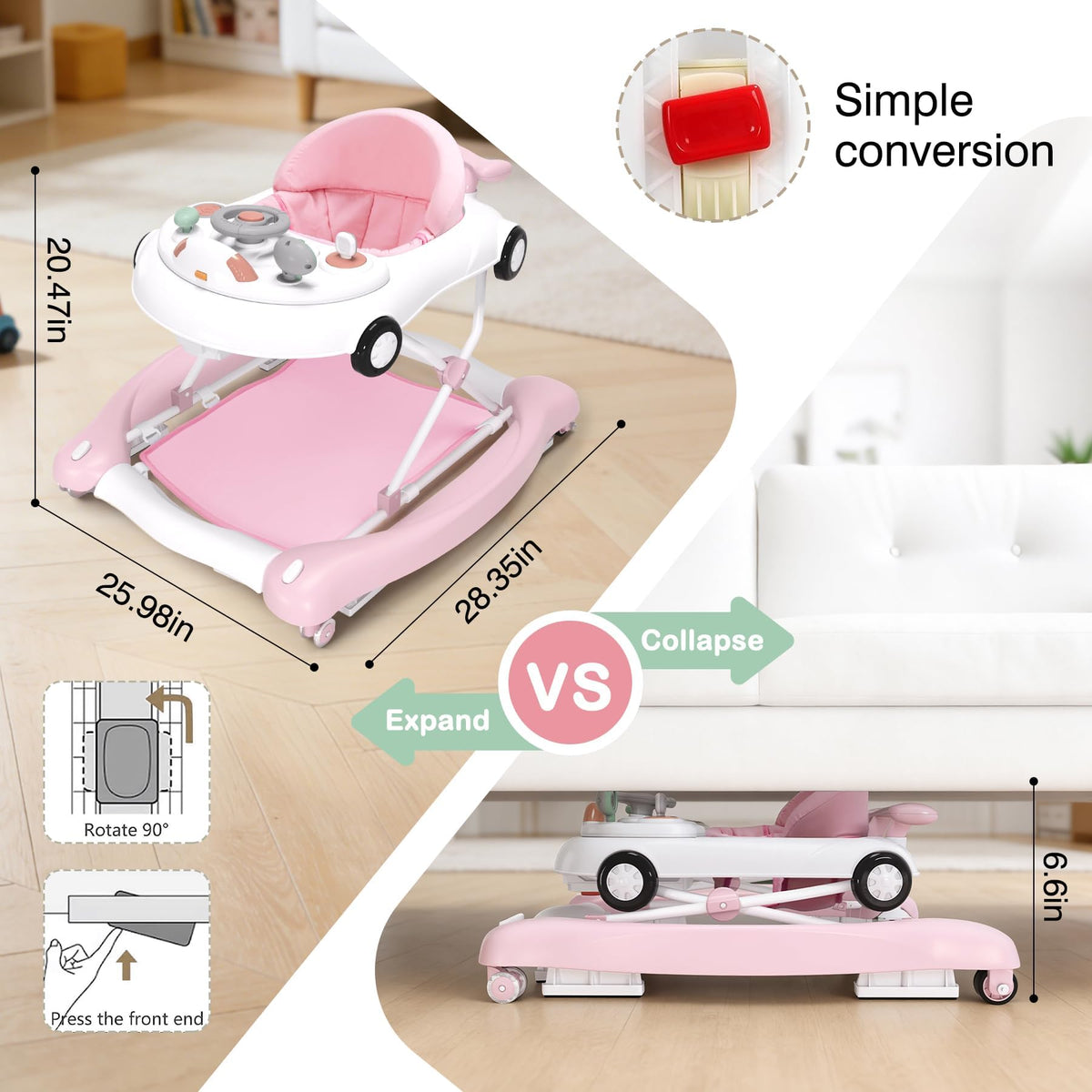 5-in-1 Convertible Baby Walker with Steering Wheel Music Activity Center P76832