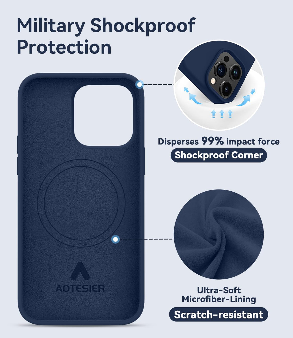 Magnetic Silicone Phone Case with Microfiber Lining, 6.7 inch, Navy Blue N18000