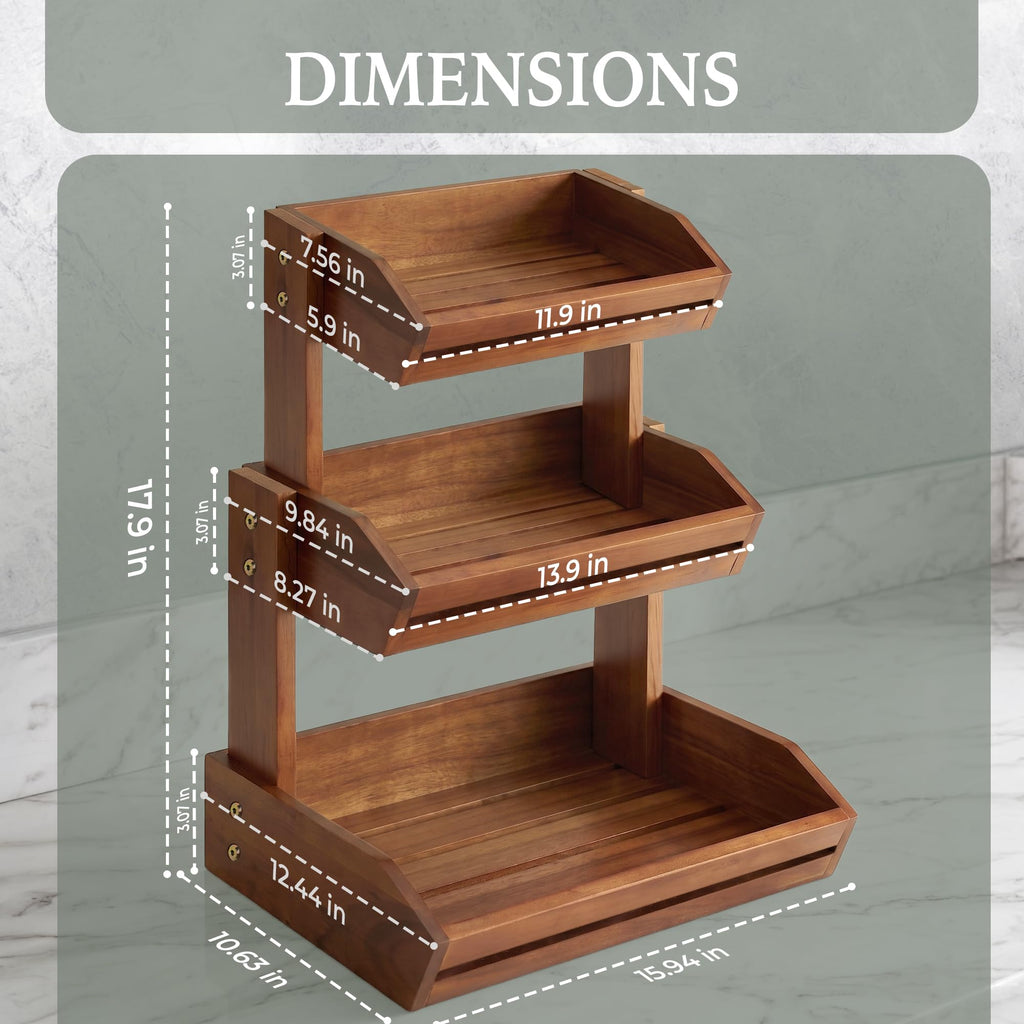 3 Tier Acacia Wood Fruit Basket W5265