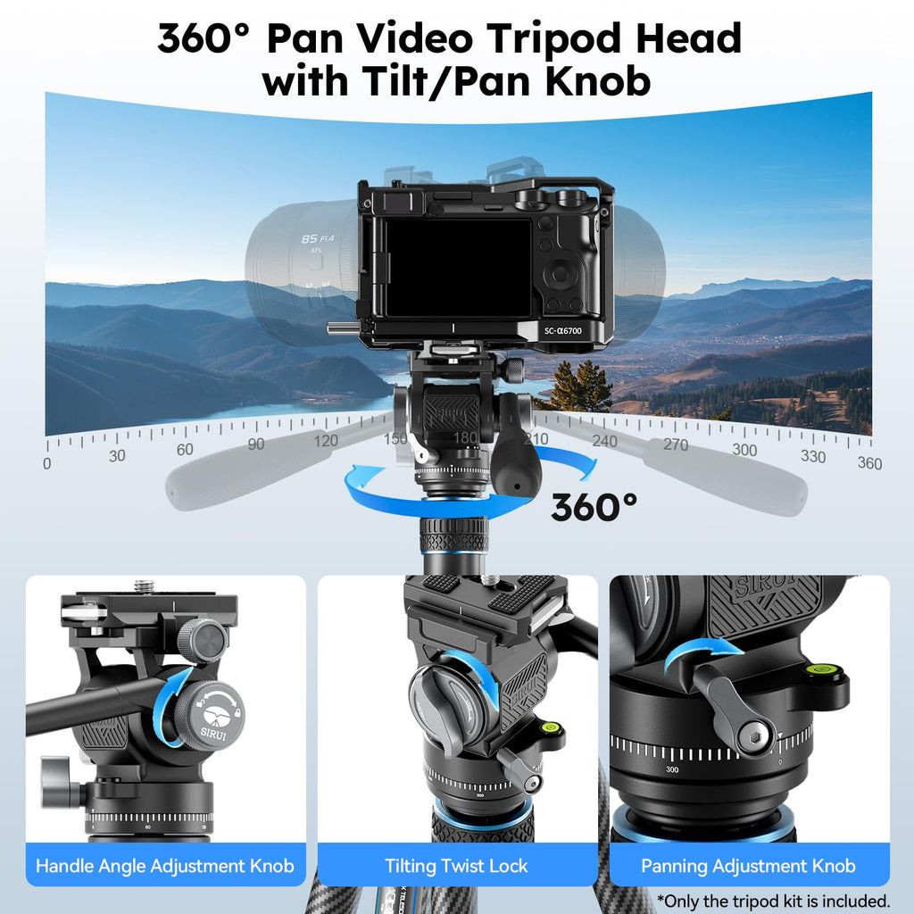 Carbon Fiber Camera Tripod with Fluid Head D616