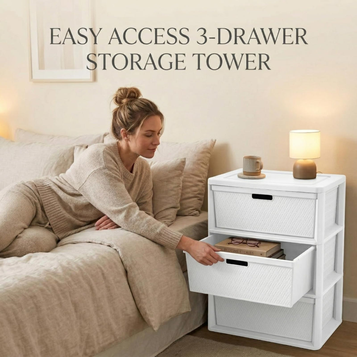 Opaque White 3-Drawer Plastic Storage Tower T97828