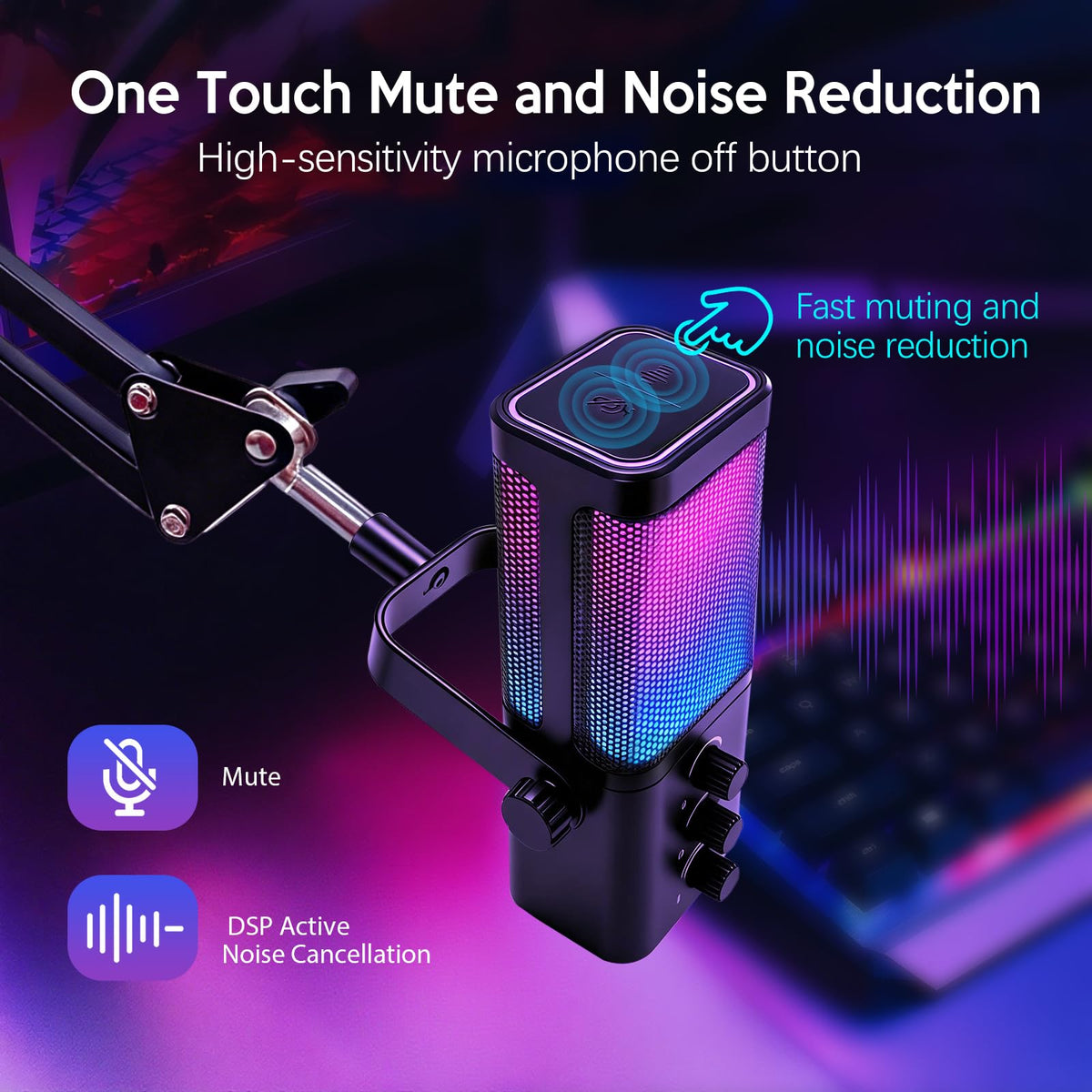 Black USB Condenser Microphone with Boom Arm P3908