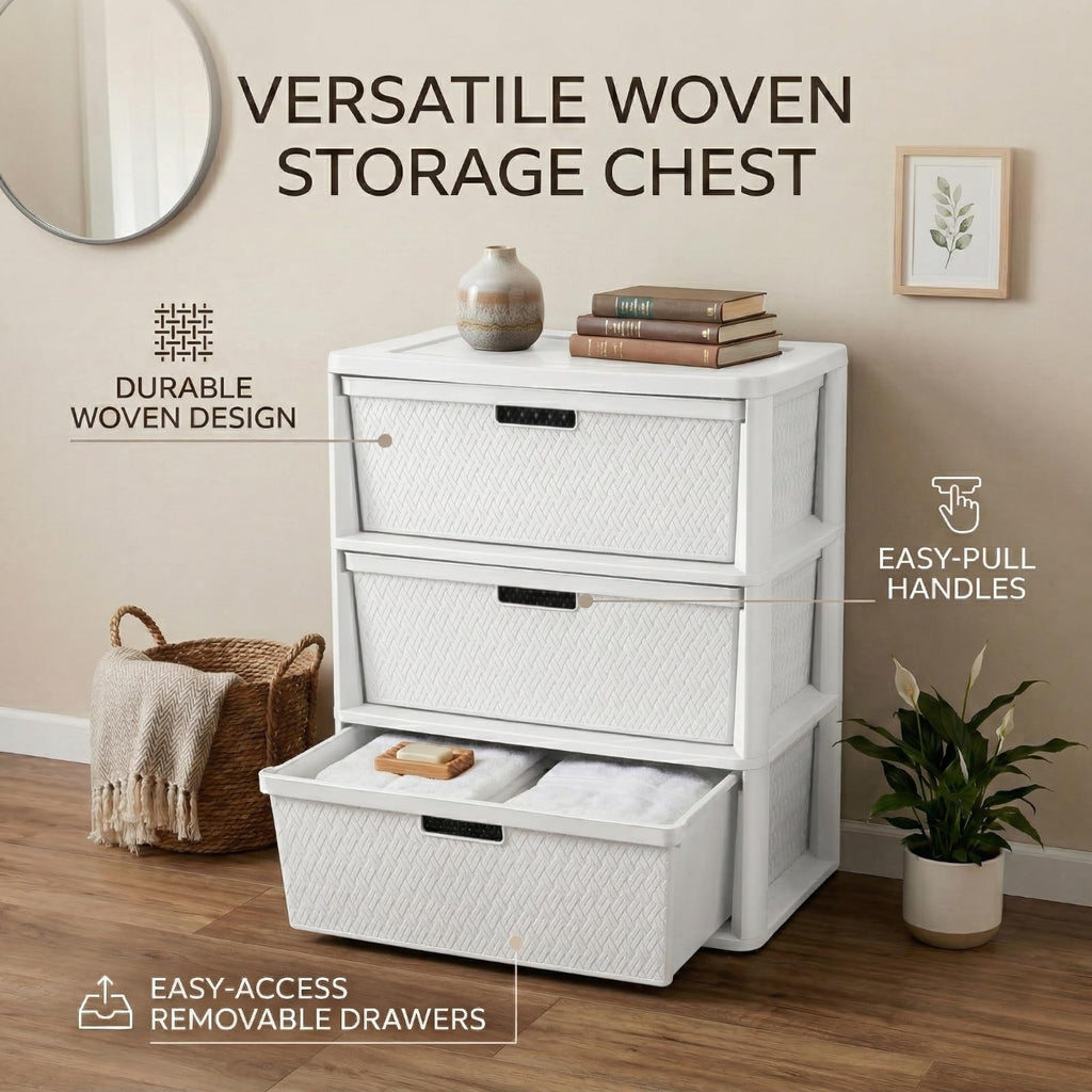 Opaque White 3-Drawer Plastic Storage Tower T97828