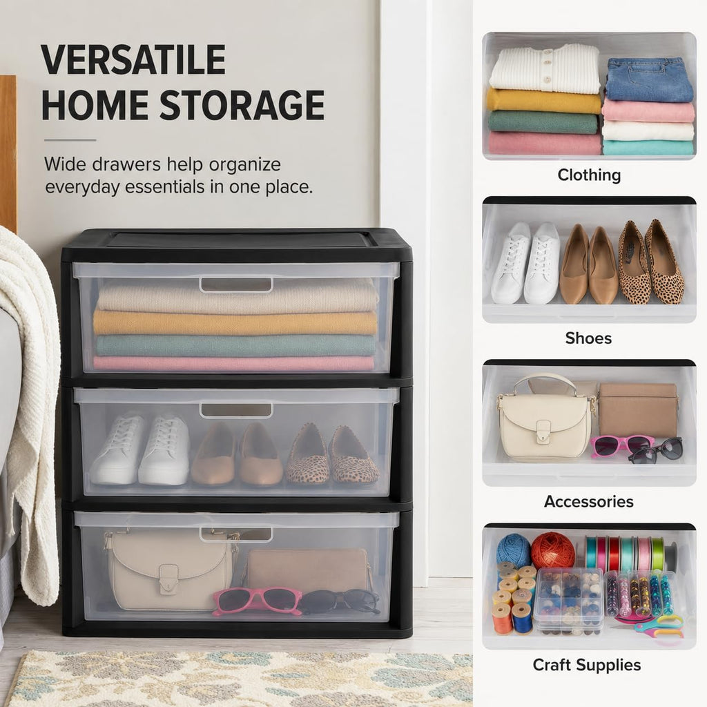 3 Drawer Storage Tower with Clear Bins O562