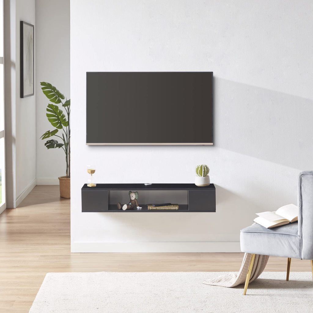 Black Wall Mounted Floating TV Stand with Storage I337