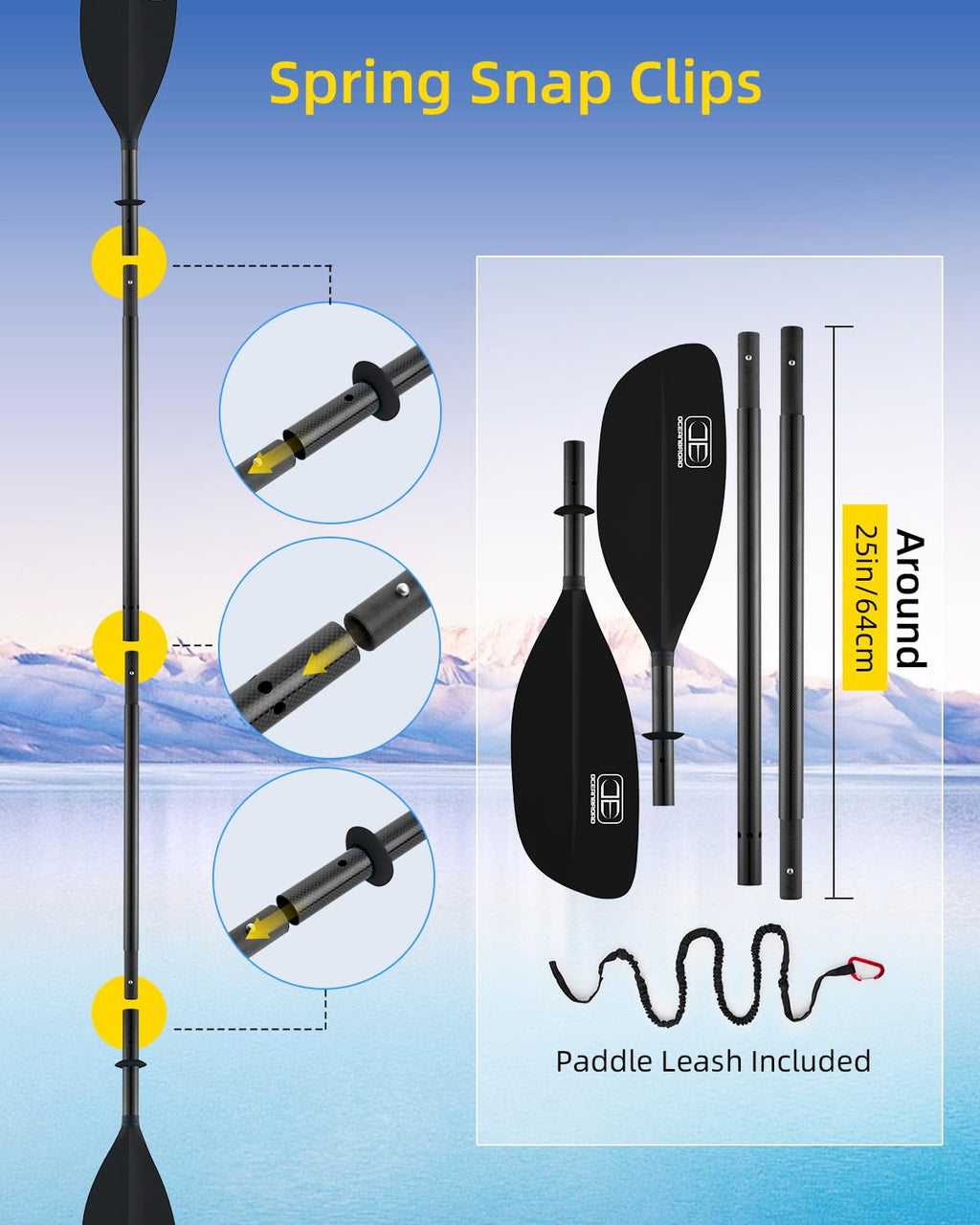 4 Pieces Carbon Fiber Kayak Paddle T340
