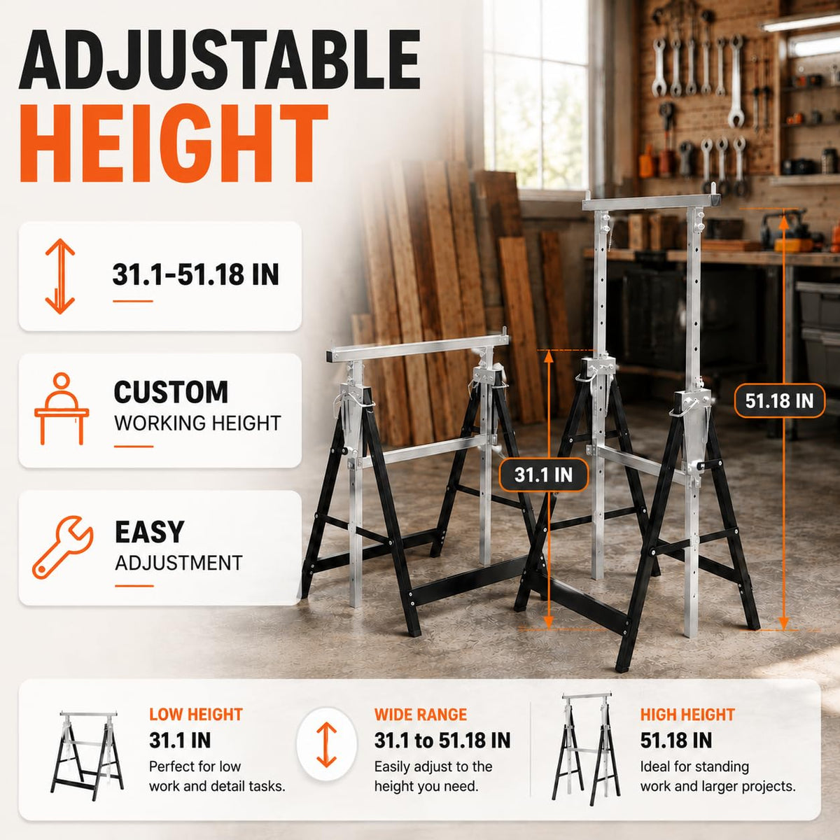 2 Pack Height Adjustable Folding Saw Horses U41180