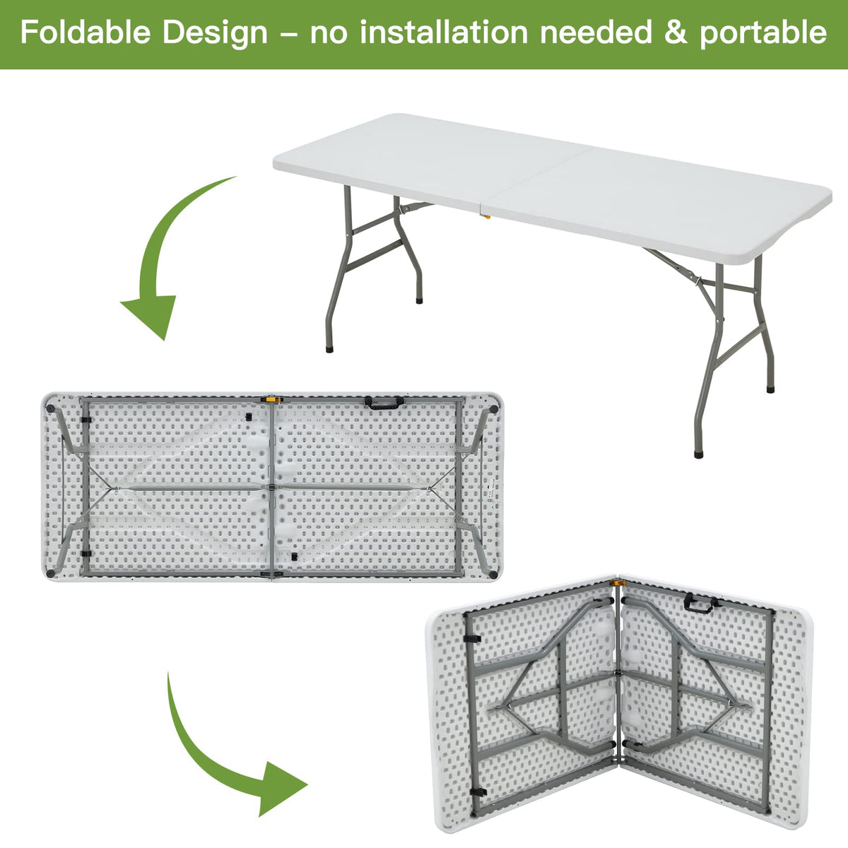 6FT White Plastic Folding Table with Carrying Handle S488
