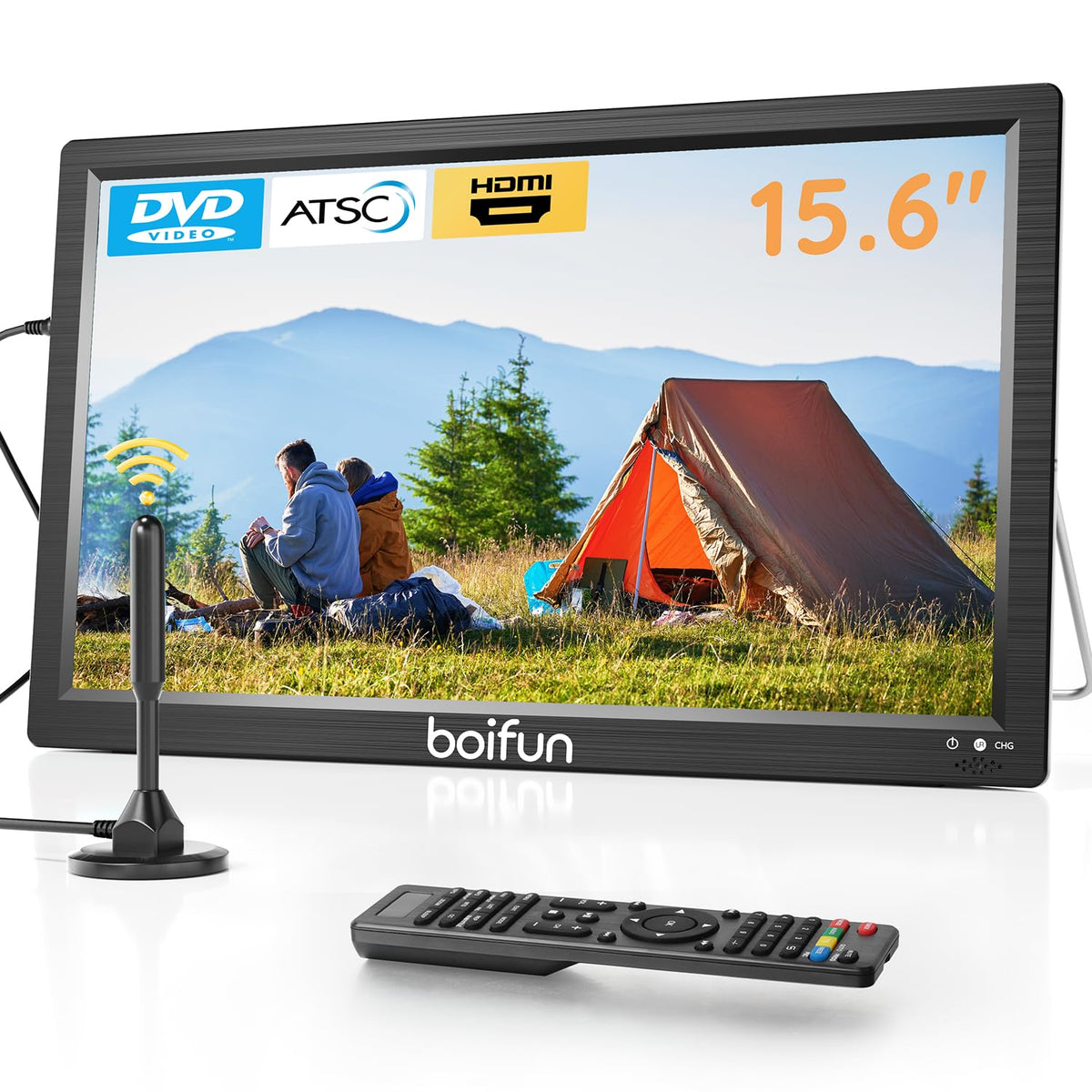 15.6" Portable TV DVD Combo with Antenna, FM Radio, 5000mAh Battery, Black W1489