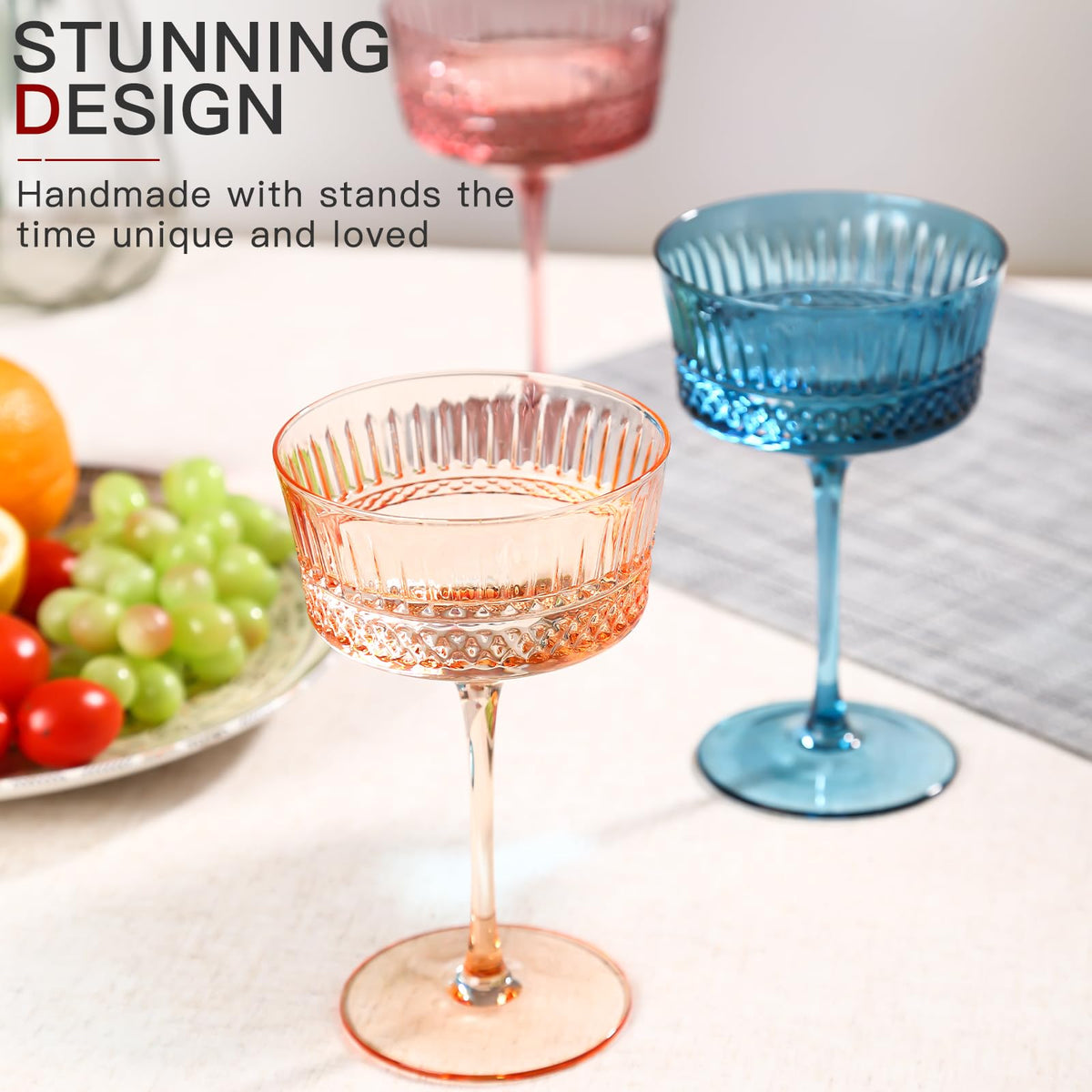 Colored Coupe Glasses Set of 6, 9.3oz Crystal Cocktail Glass C9034